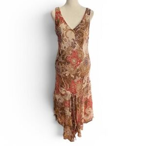 Vintage Y2K Floral Beaded Asymmetrical Midi Dress Size 6 Eva Blue Fairy Romantic